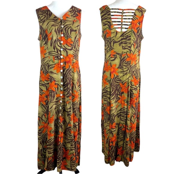 Betsy Lauren Women’s Tropical Floral Button Front Maxi Dress Size 12 - Picture 2 of 11
